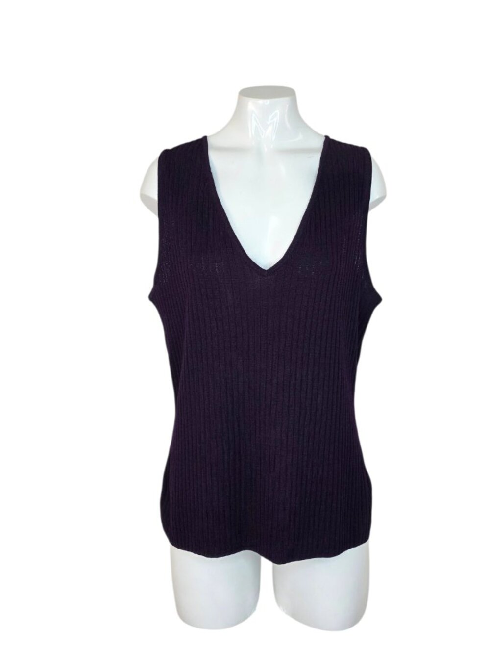 St. John Collection Holt Renfrew V-Neck Wool Blend Tank Top, Ribbed, Purple, M